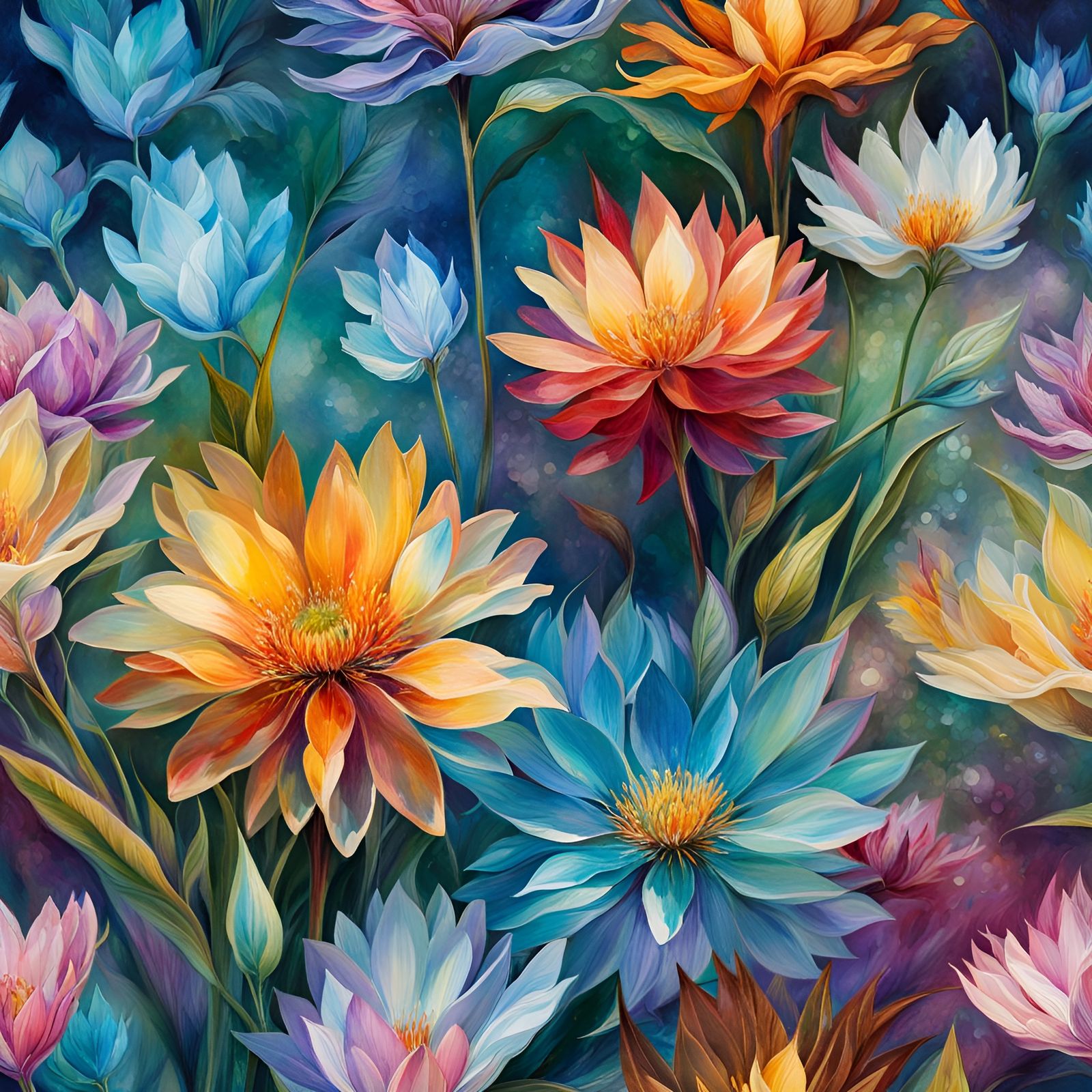 Crystal Wildflowers in Watercolor Chalk Art