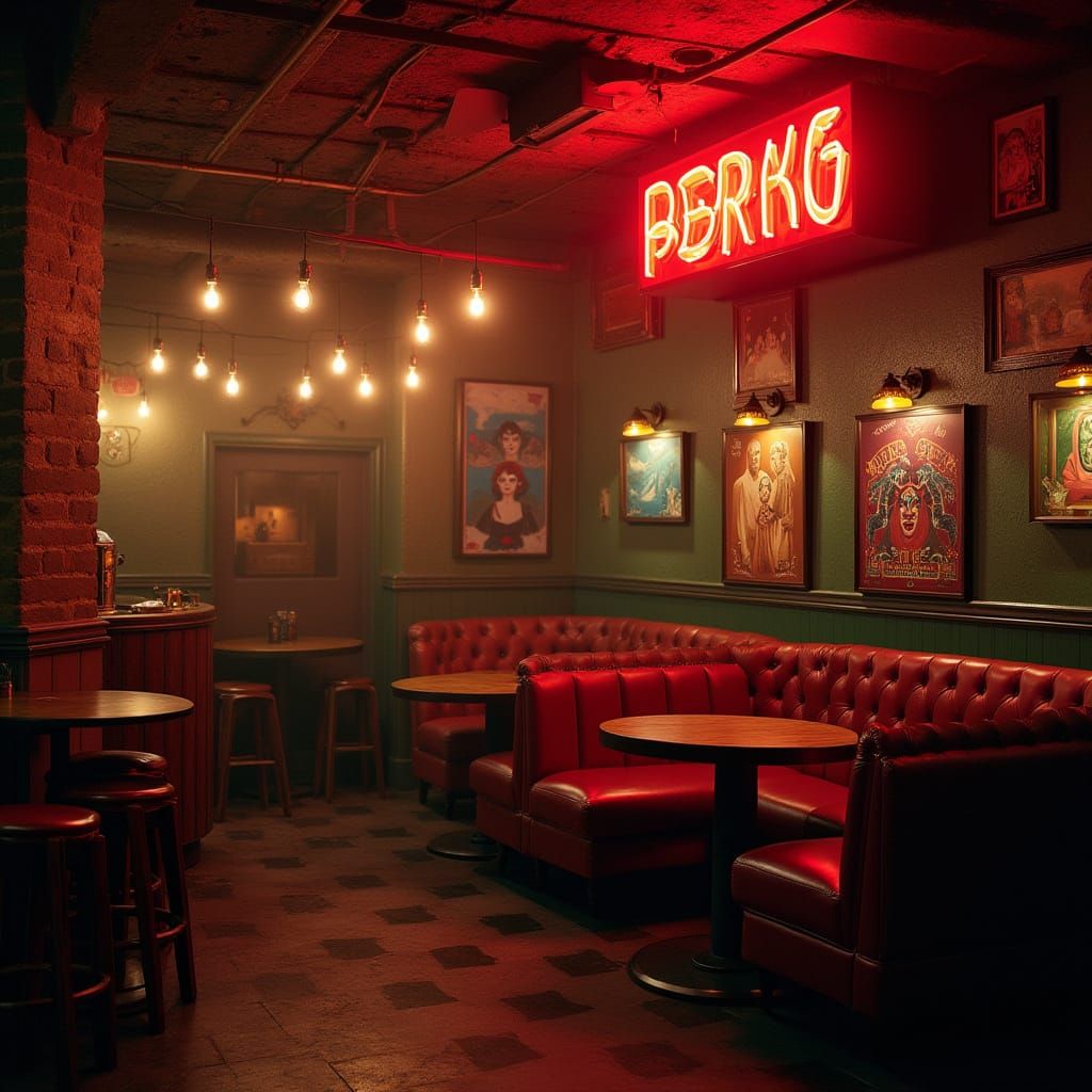 Northern English Comedy Club Scene in Bold Lowbrow Style