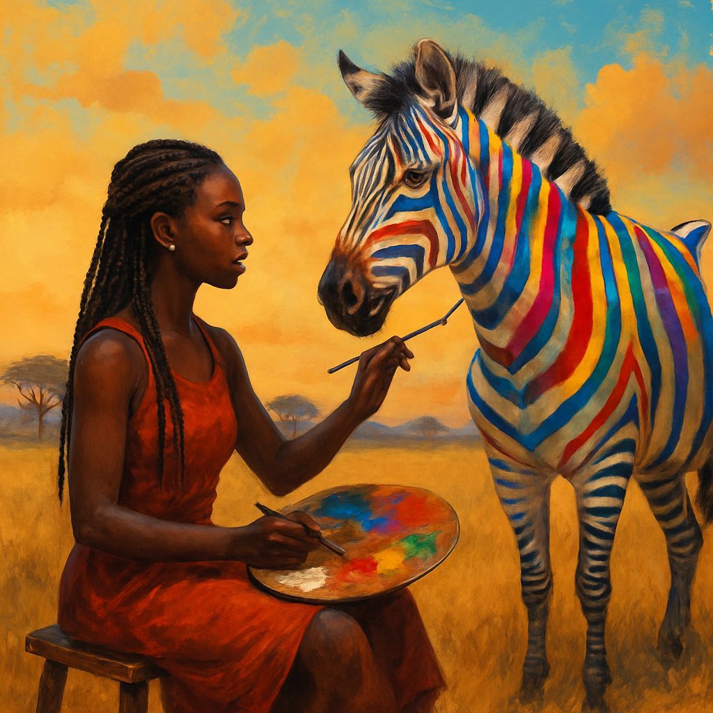 Fantasy Portrait: Girl Paints a Colorful Zebra