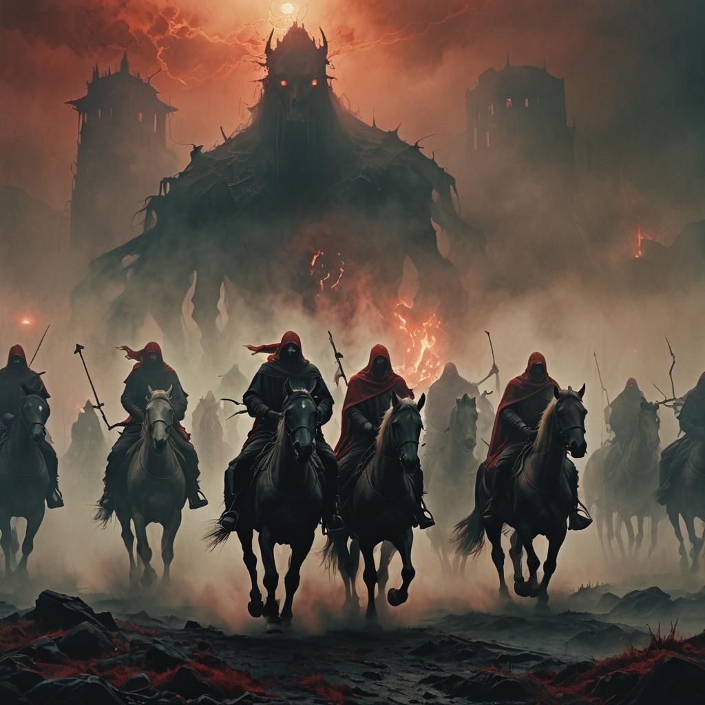 Four Horsemen of the Apocalypse Ride Through Mist