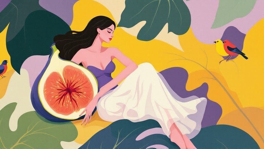 Modernist Surrealist Scene with Fig Tree and Woman