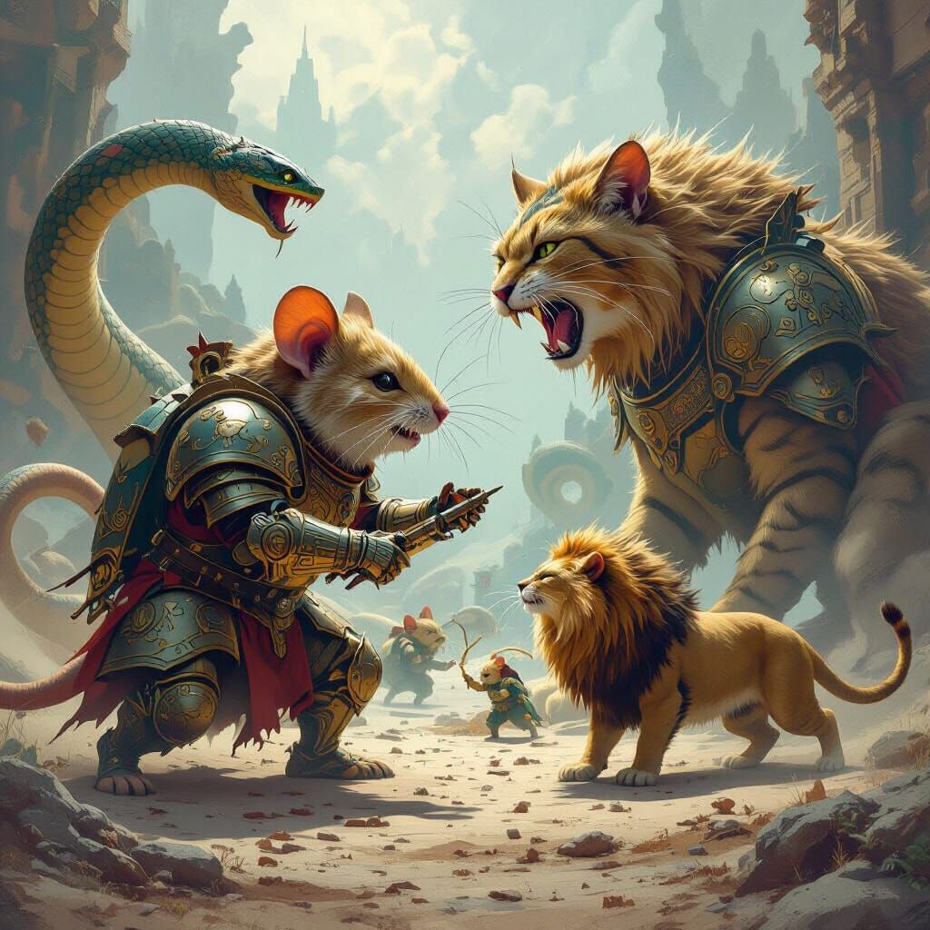 Epic Battle: Armored Mice vs. Giant Cats in Futuristic Lands...