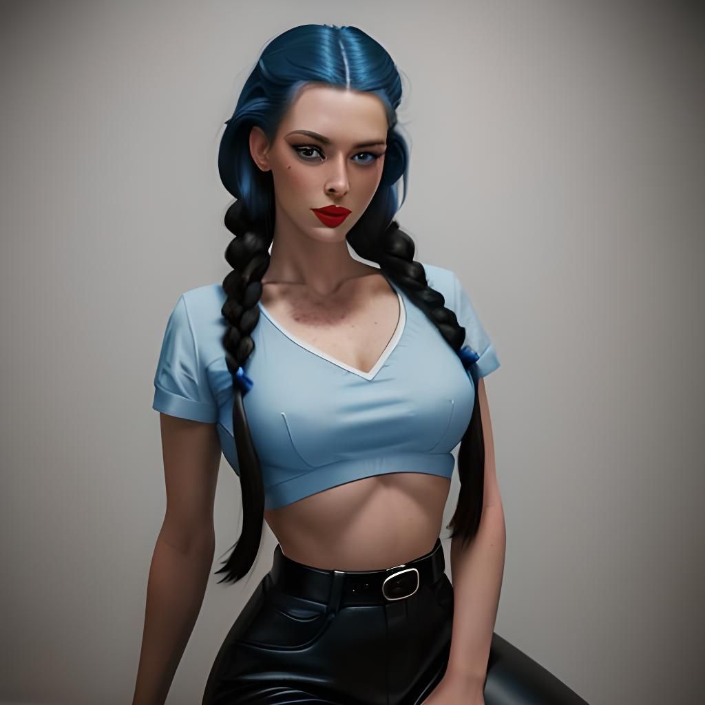 1950s Brunette Pinup with Braids in Hyperrealism