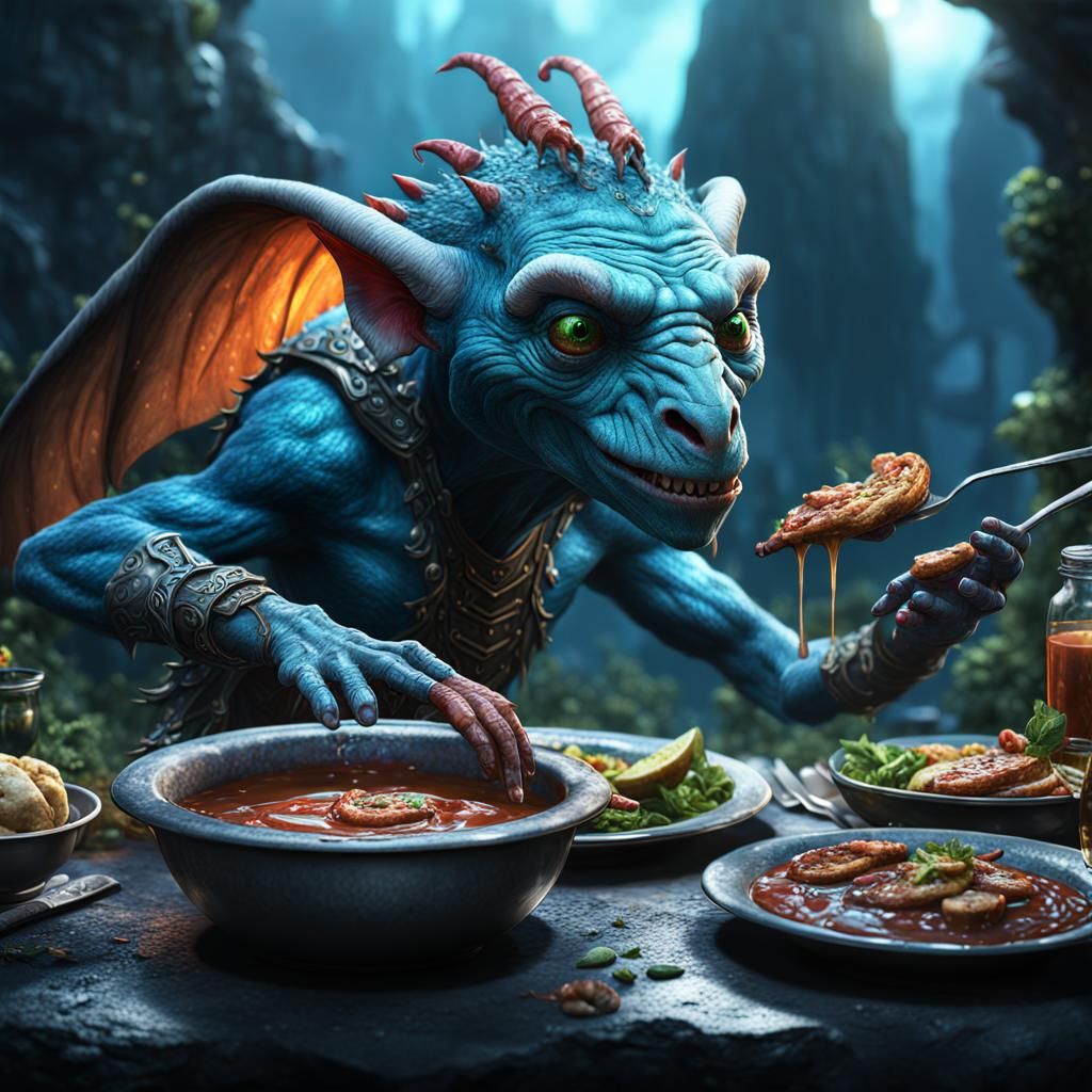 Elfin Creature's Fantastical Supper: Detailed Matte Painting