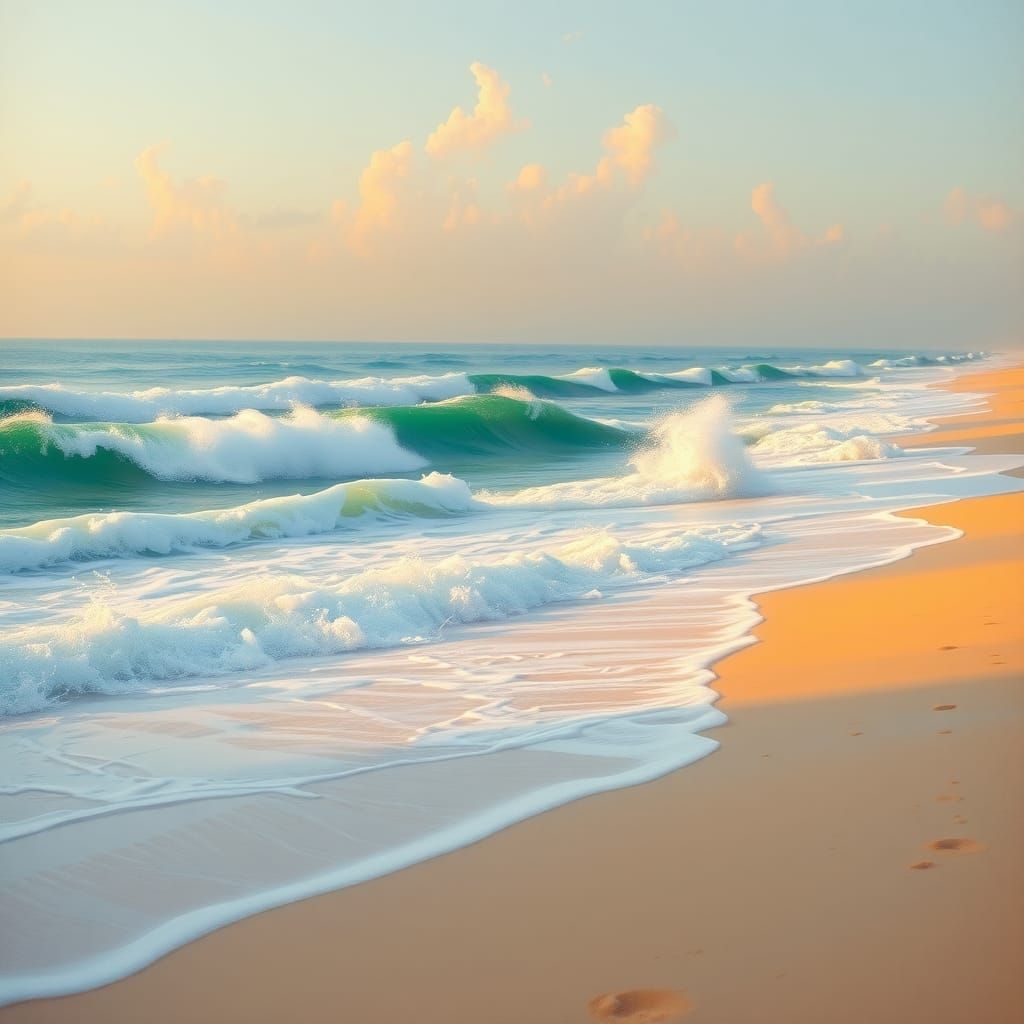 Dreamy Beach at Dusk in Impressionistic Style