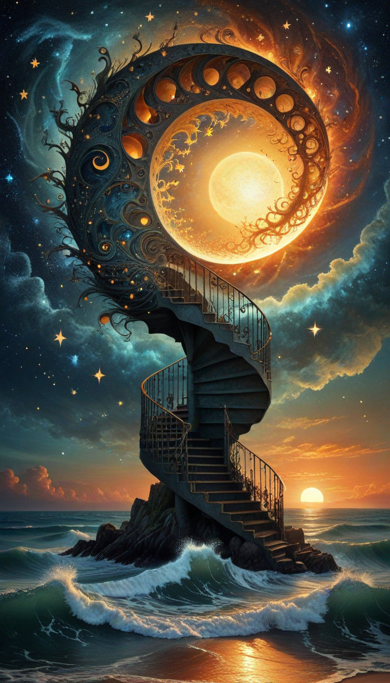 Surreal Staircase Ascends to a Celestial Moon