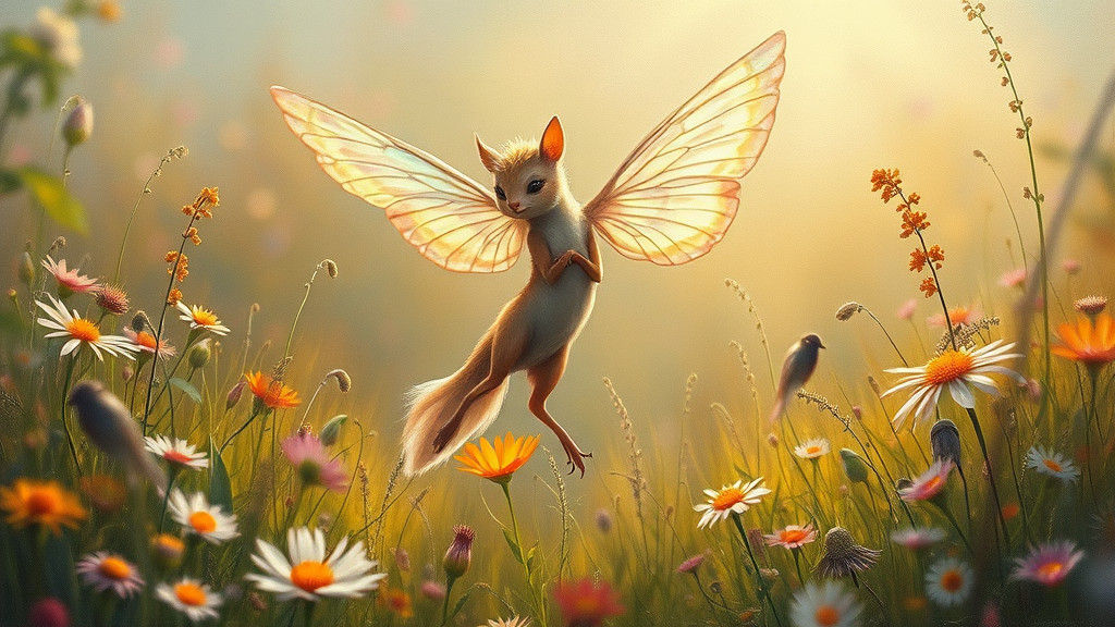 Dreamlike Creature in a Light-Infused Meadow as Oil Painting