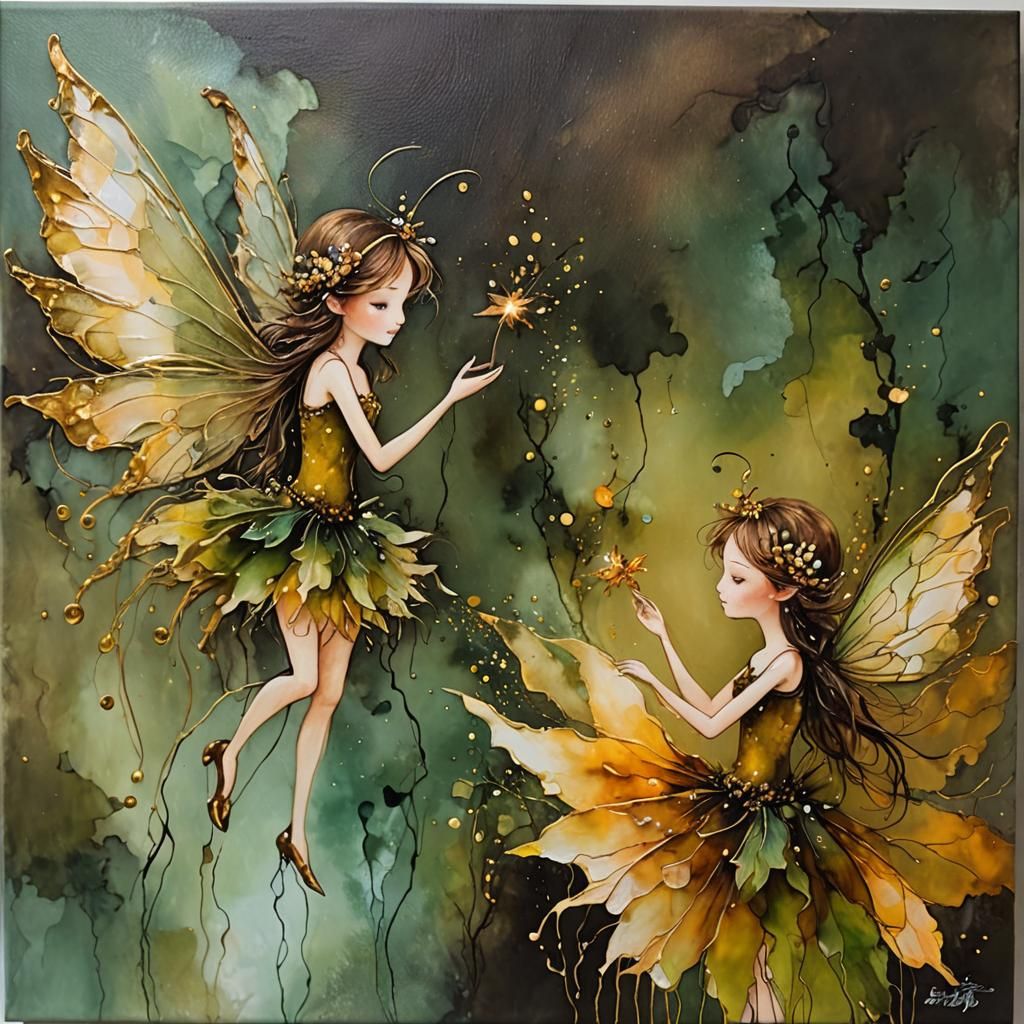 Fairies in Oil and Alcohol Ink Aesthetic