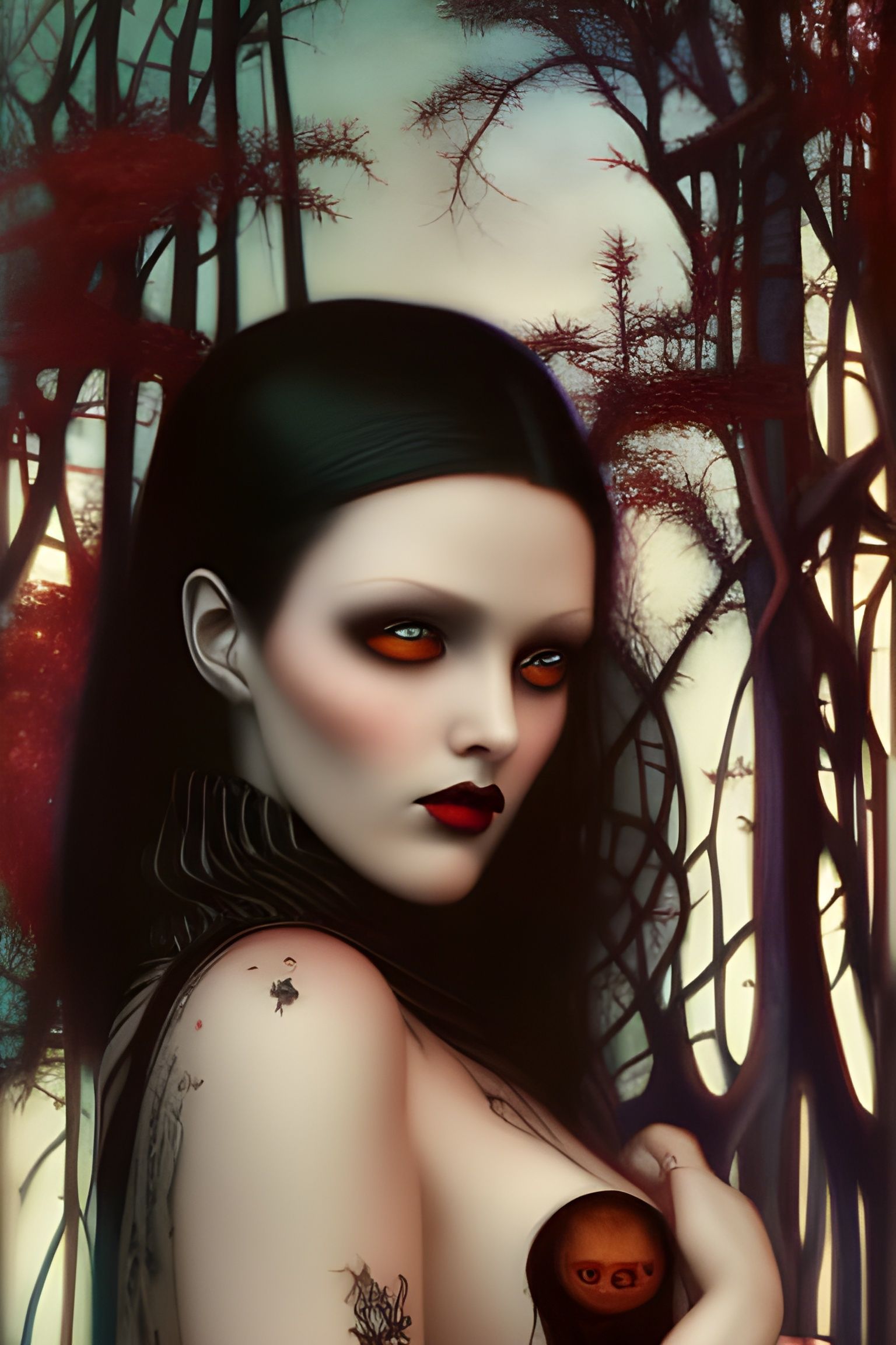 Gorgeous Goth Girl Portrait in Hyperrealism Style