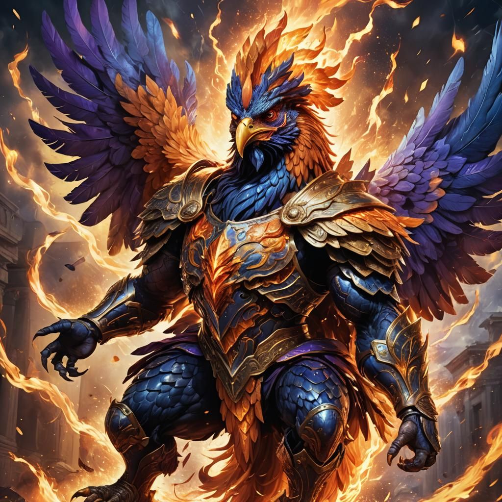 Greek God Rides a Flaming Chicken: Epic Fantasy Art