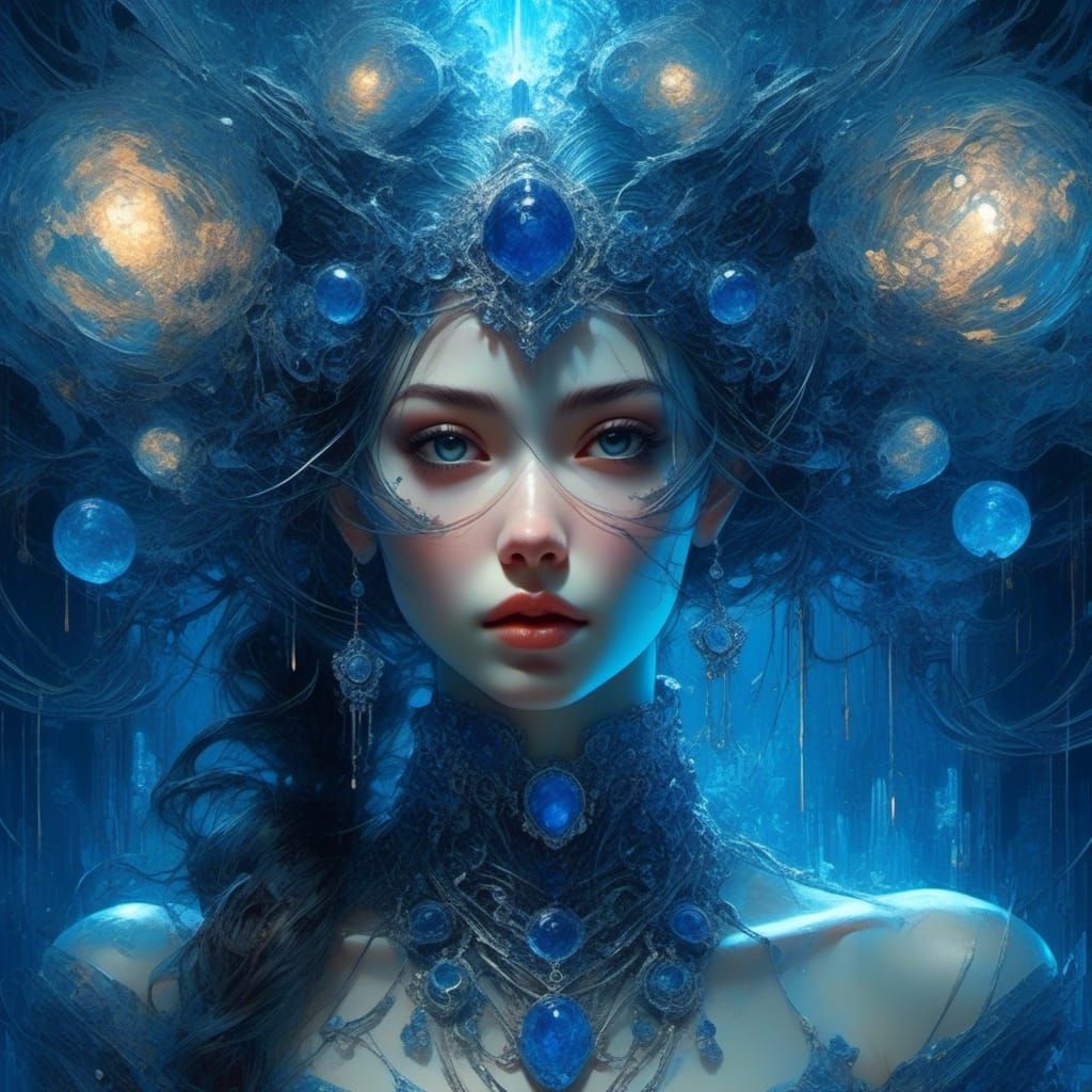 Sapphire Woman Pin-up in Bioluminescent Laboratory