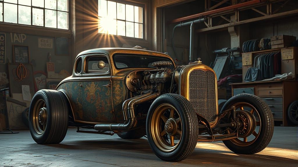 Steampunk Hotrod in a Vintage Urbex Garage