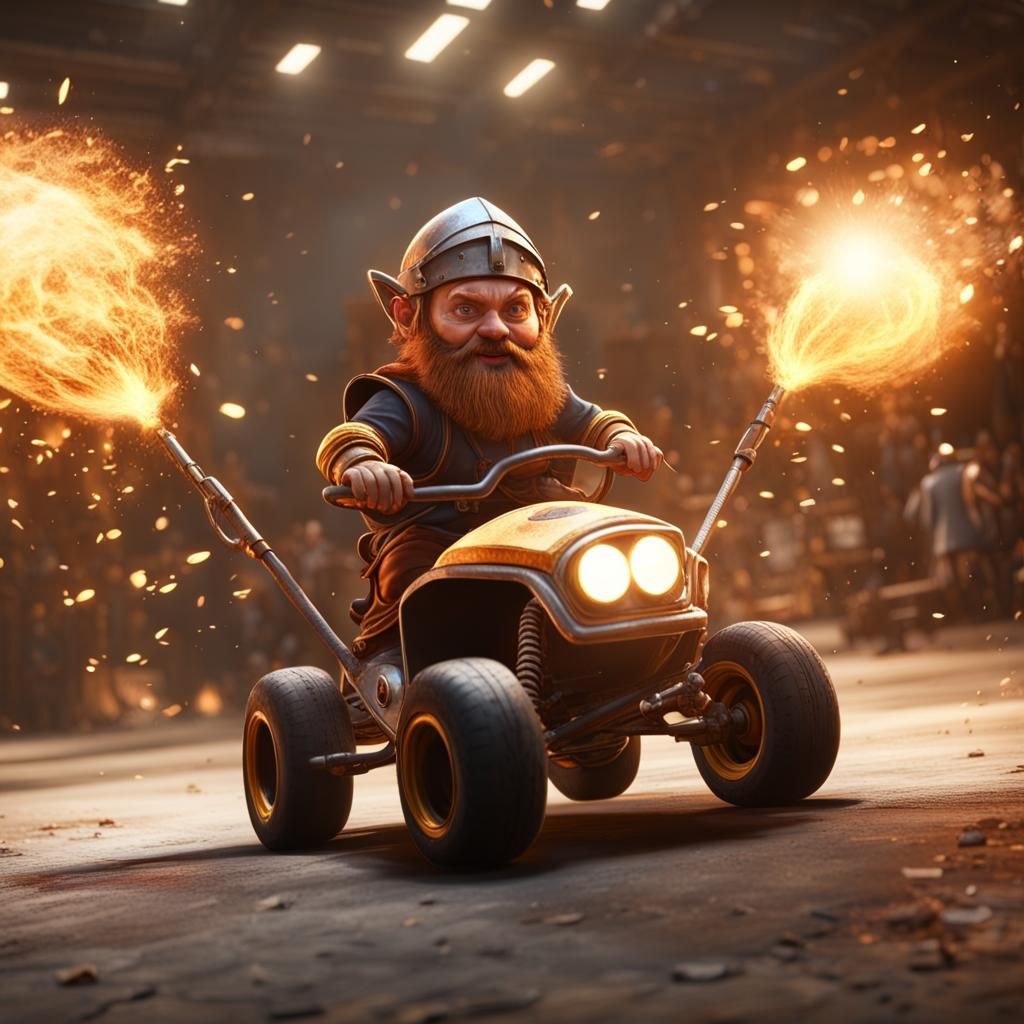 Dwarf Leaping onto Wizard's Go-Kart: 3D Game Cinematic