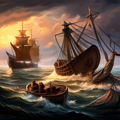 Norwegian Island Ships: Matte Painting for Board Game