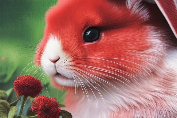 Red Rabbit in Rococo Style with Red Flowers