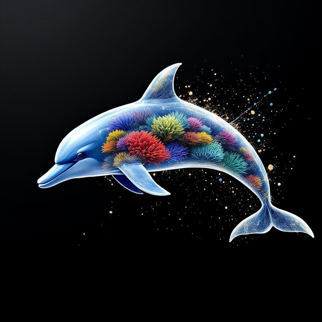 Vibrant Coral Reef Dolphin in Double Exposure
