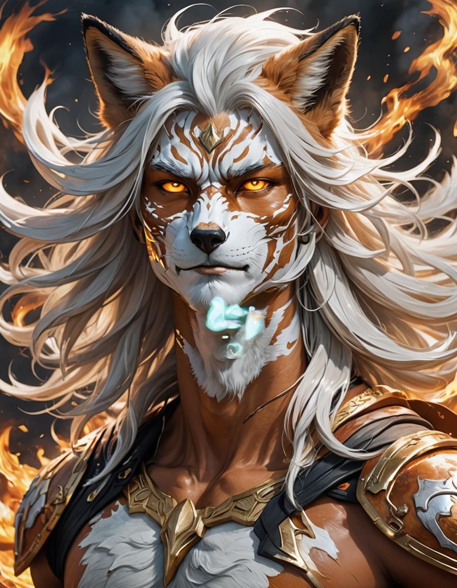 Anime Style Fox Man with Fire and Wind Elements