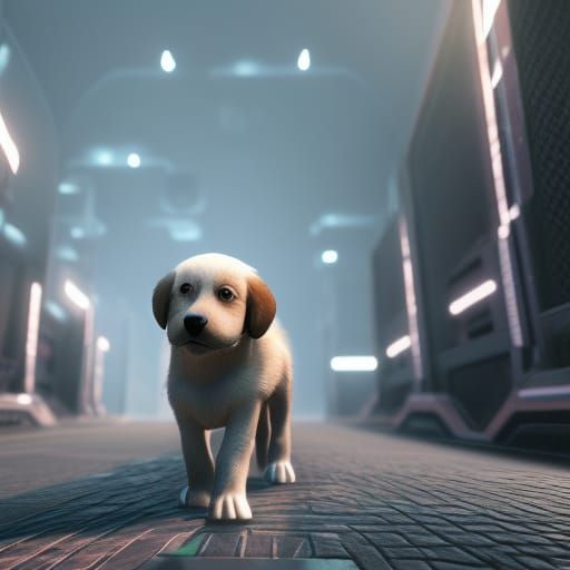 Futuristic Sci-Fi Mech Puppy in Polished Metal