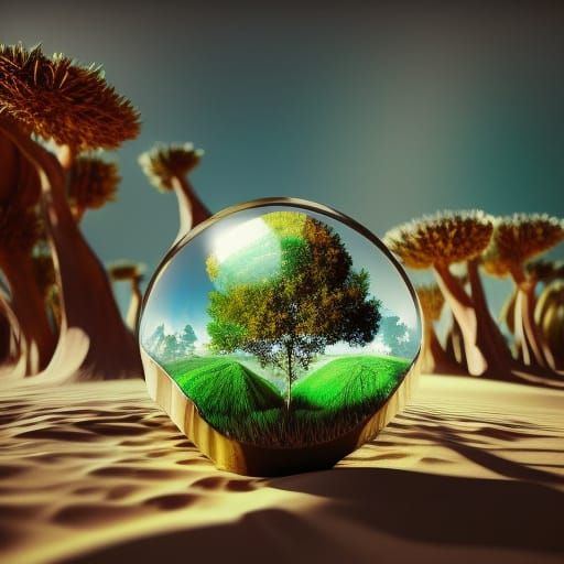 Dying Tree in Crystal Ball: Hyperrealistic 3D Render