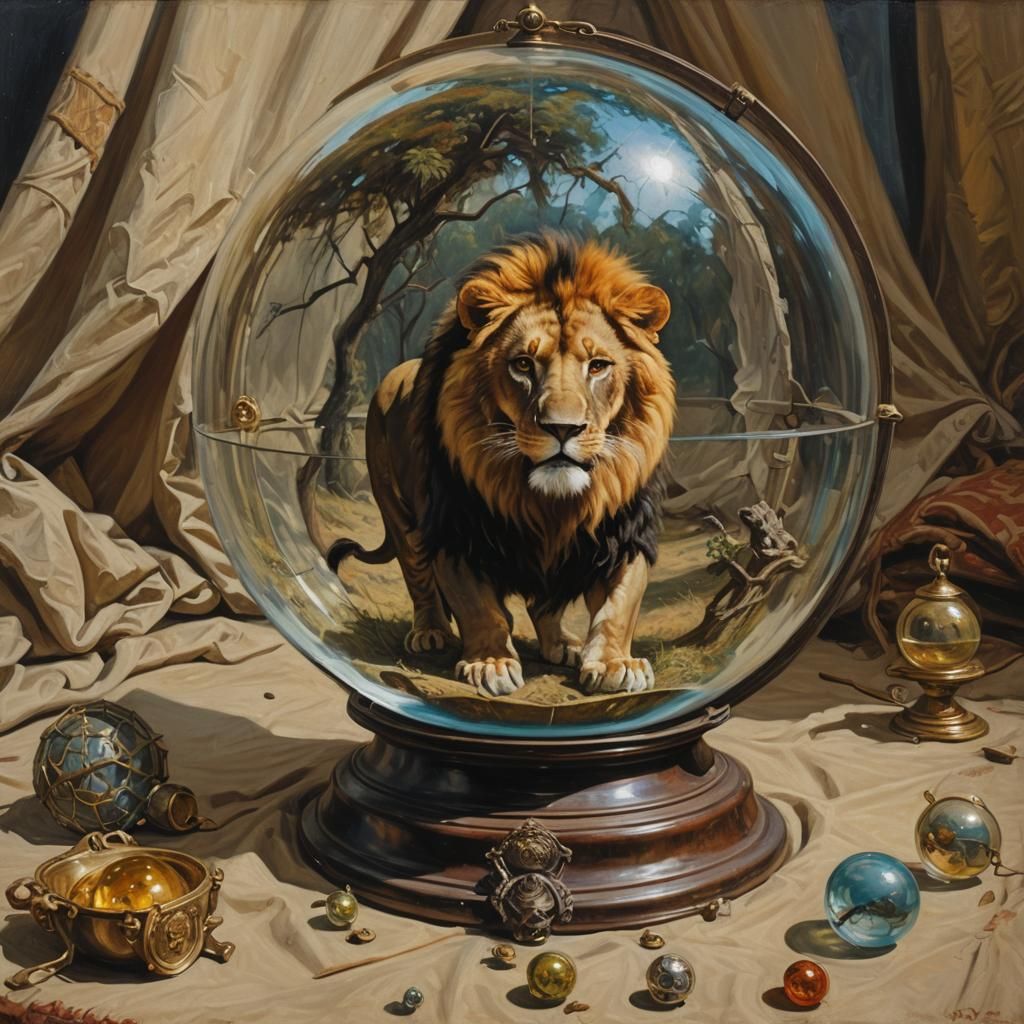 Lion in Globe: Oil Painting by Gurney