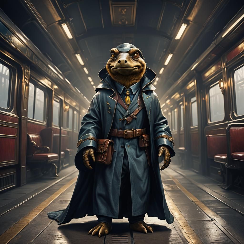 Percival the Platypus in a Luxurious Train Compartment