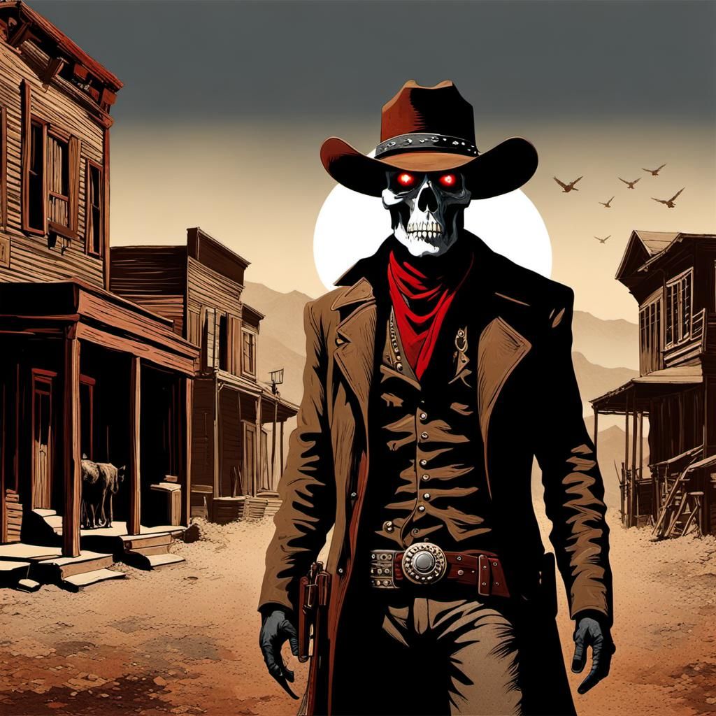 Zombie Cowboy Skull in Western Surrealism