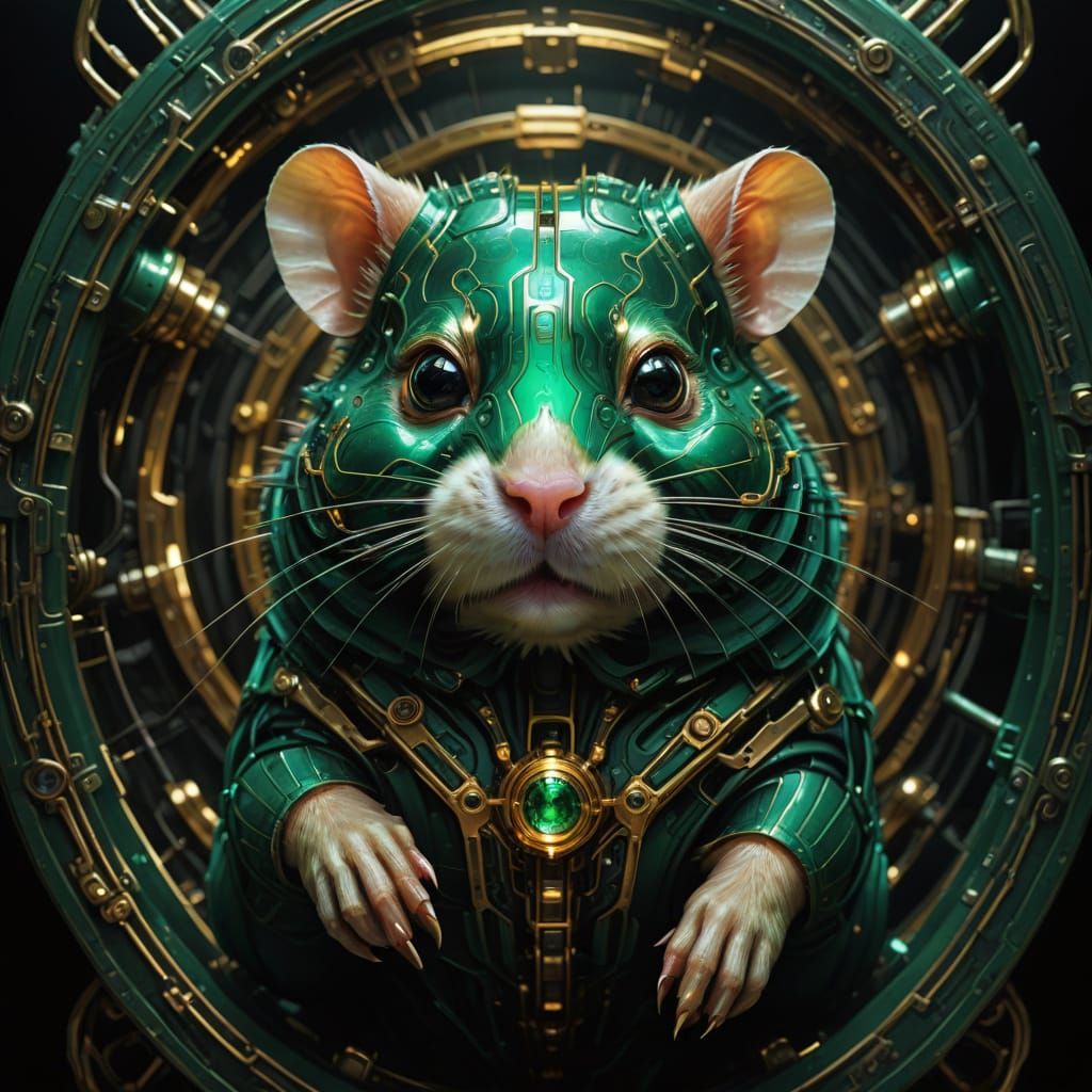 Emerald Hamster in Futuristic Biomechanical Art