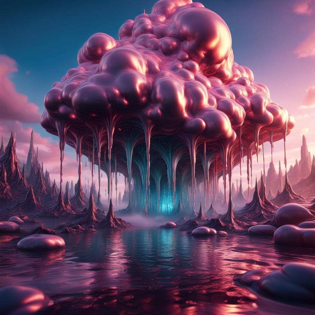 Liquid Metal Clouds in a Dream: Detailed Matte Painting