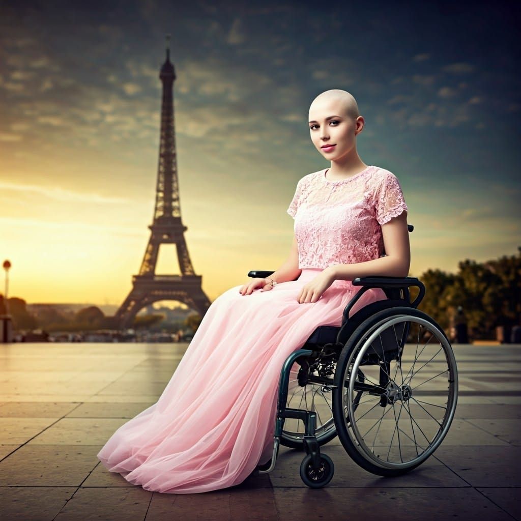 Cyberpunk Portrait of Woman in Wheelchair at Eiffel Tower