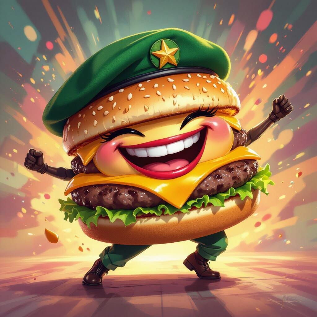 Cheeseburger in a Beret Dancing with a Smile