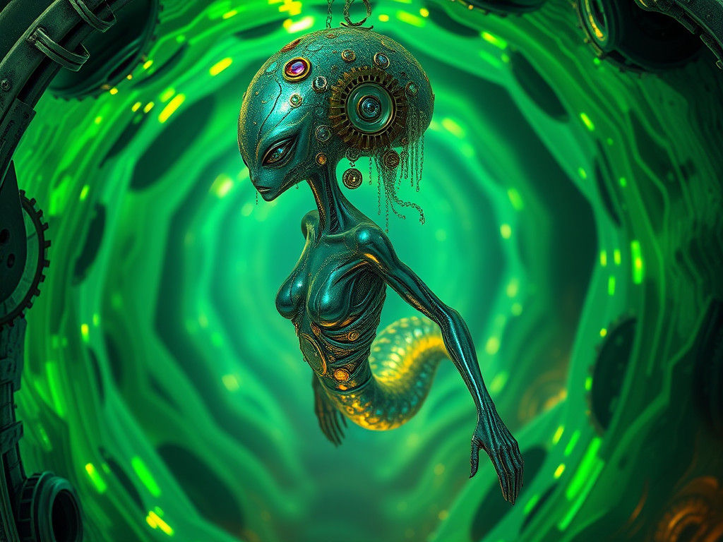 Ethereal Alien Goddess in Cyberpunk Dreamscapes