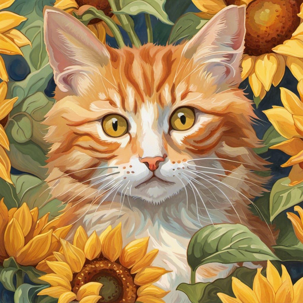 Whimsical Watercolor Portrait of a Fluffy Orange Tabby Kitte...