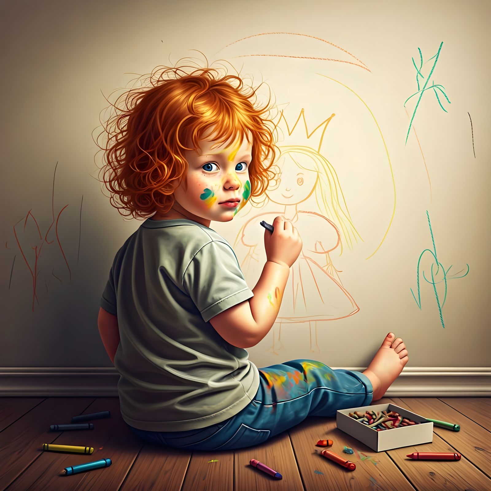 Whimsical Toddler Artist Creates Mismatched Princess Portrai...