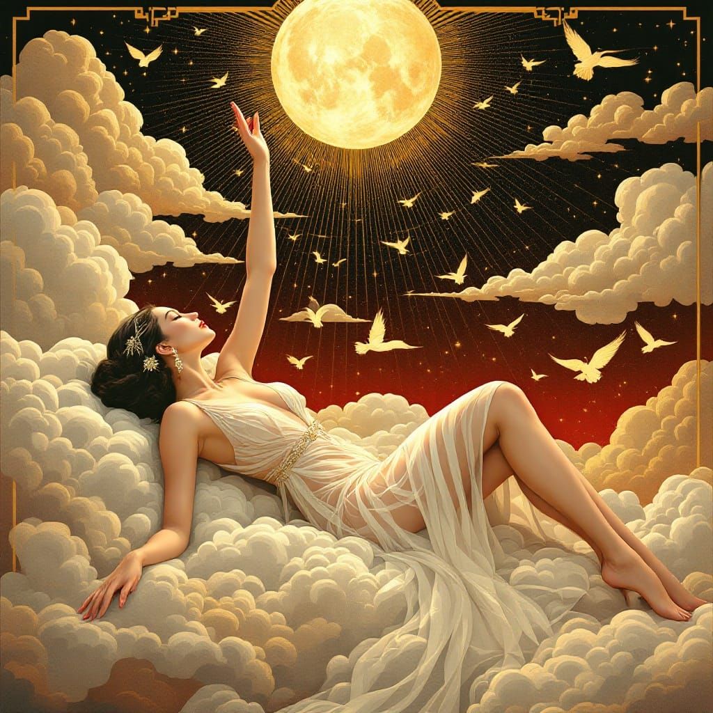 Ethereal Art Deco Goddess Reaches for Celestial Beauty