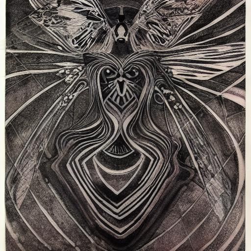 Old Fashioned Tattoo Girl with Butterflies in Dark Fantasy