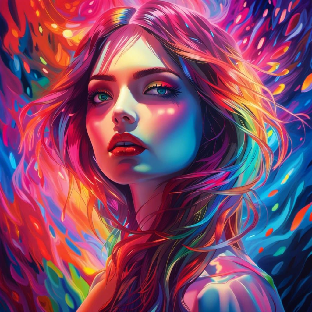 Alluring Woman with Spectral Reflection in Anime Style