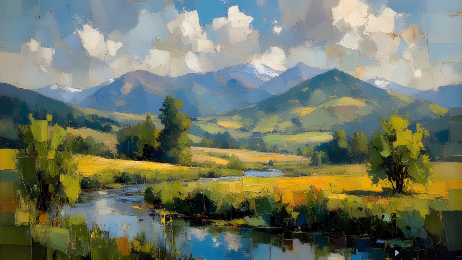 Serene Landscape in Impasto Oil Painting Style