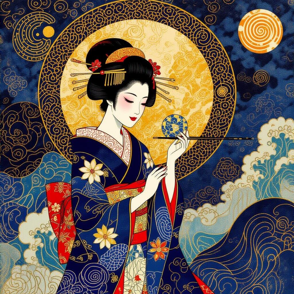 Mystical Lady in Psychedelic Fractal Fusion Art