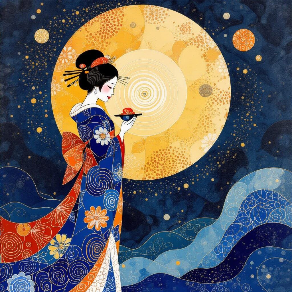 Mystical Lady in Psychedelic Fractal Fusion Art