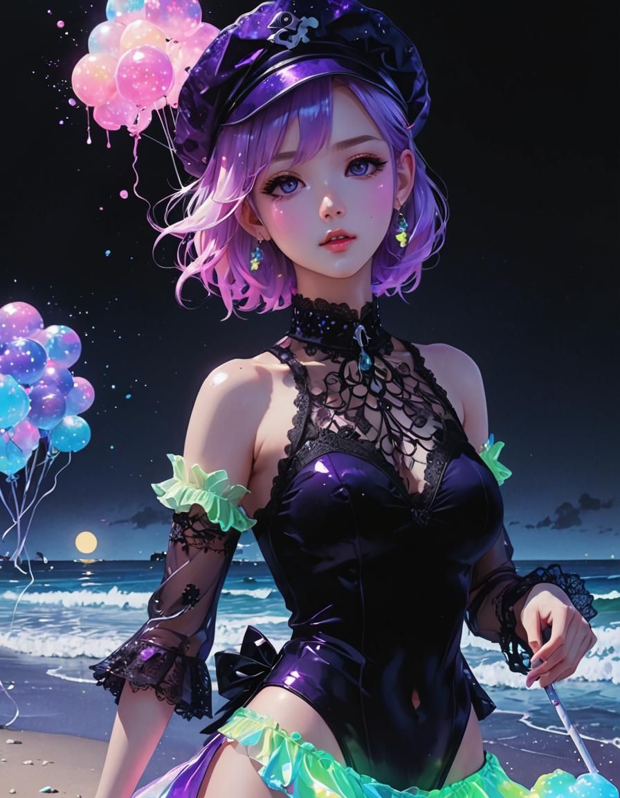 Beach Scene with Holographic Watercolor Effects