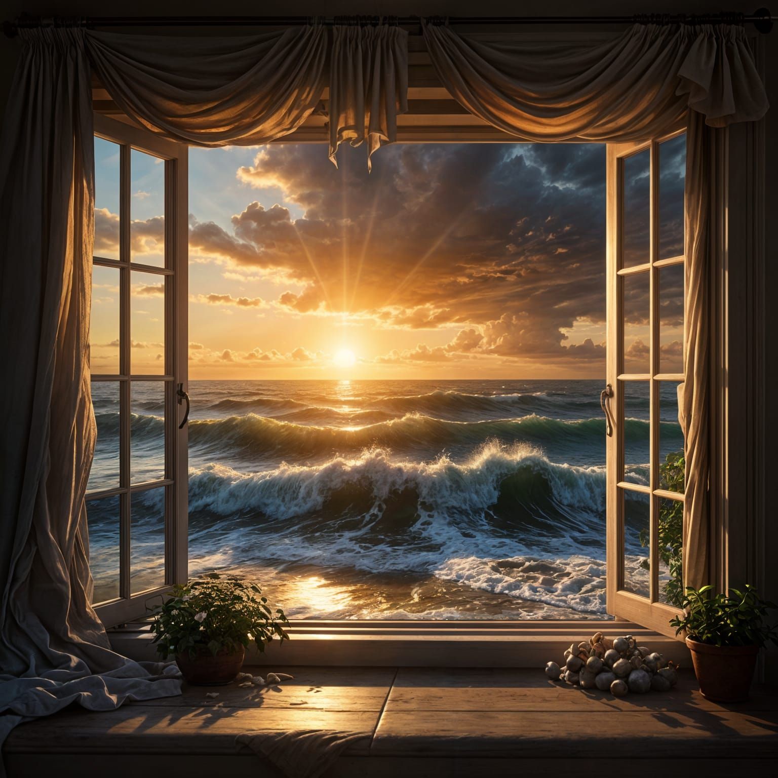 Epic Beach Sunset Cottage Window