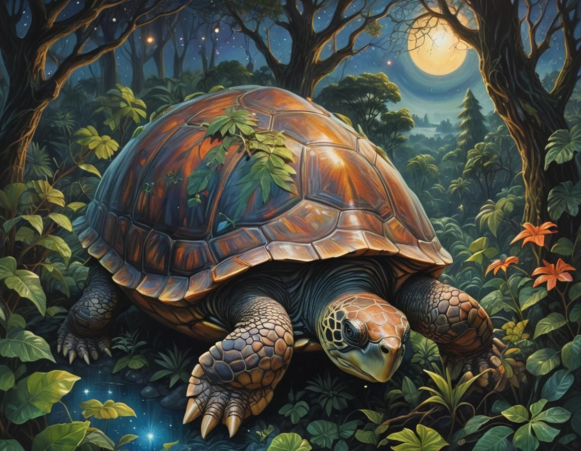 Jungle Turtle: A Surreal Fantasy Portrait in Oil