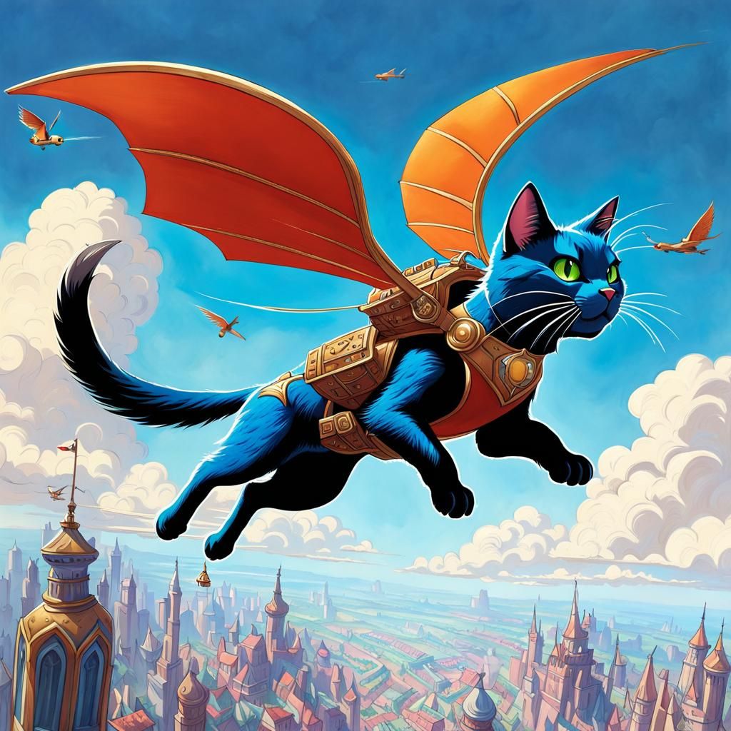 Flying Super Cat Fantasy Concept Art