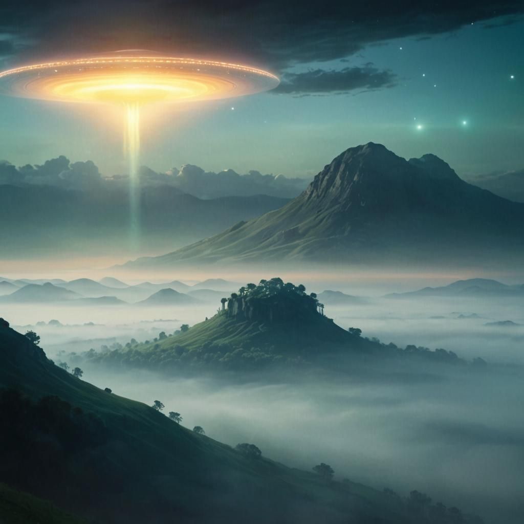 Surreal UFO Hovers Over Serene Landscape