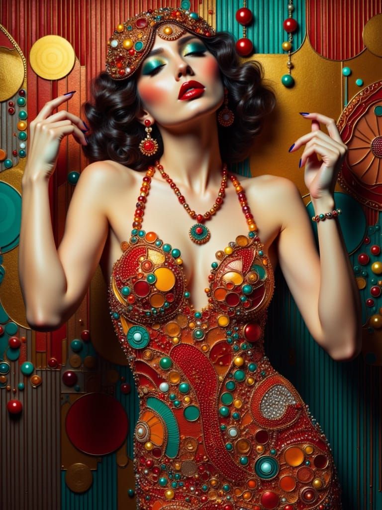 Art Deco Flapper Dancing in Beaded Dress