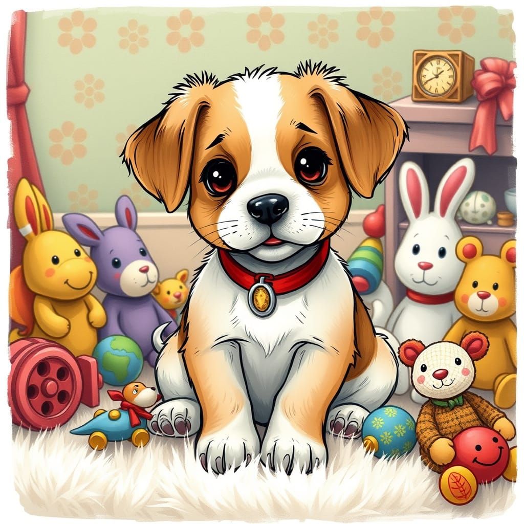 Adorable Puppy Dog in Storybook Style