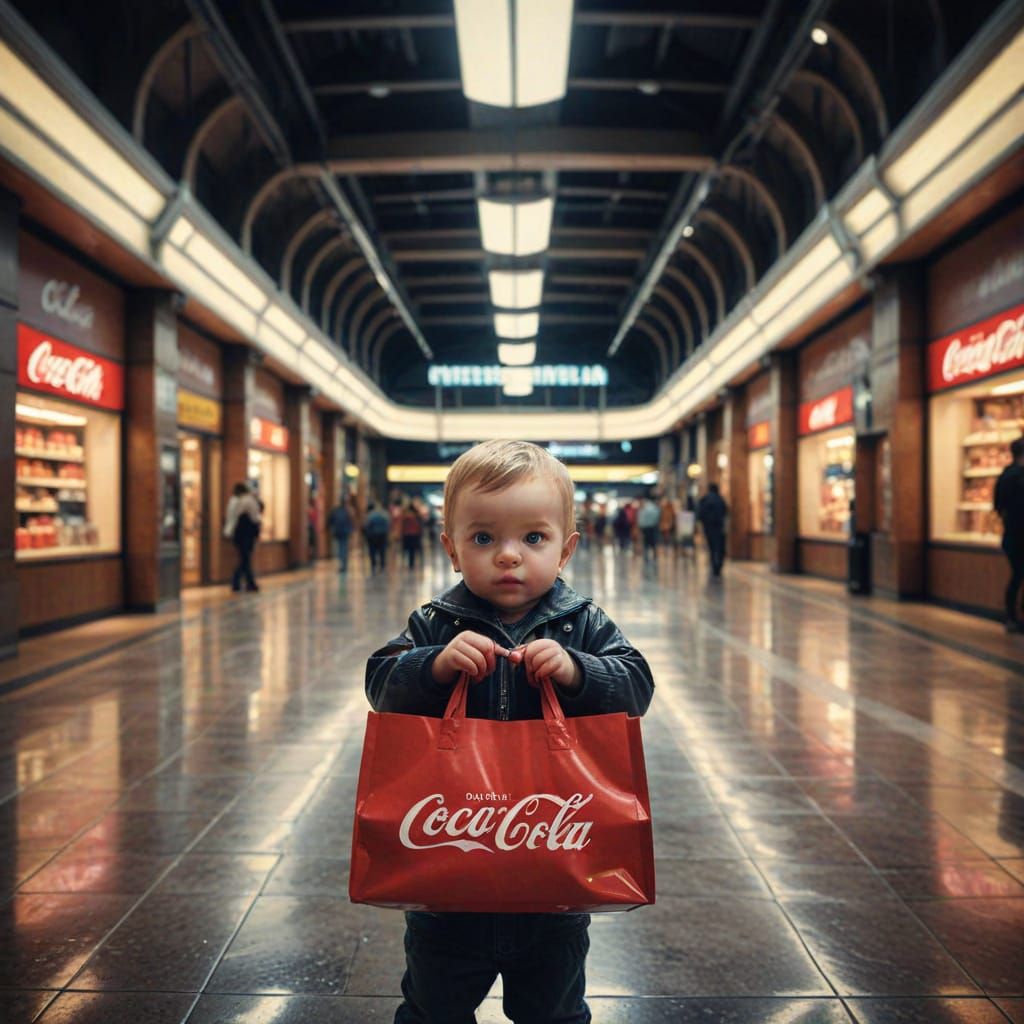 Future Mall Baby with Coca-Cola in Vibrant Digital Art
