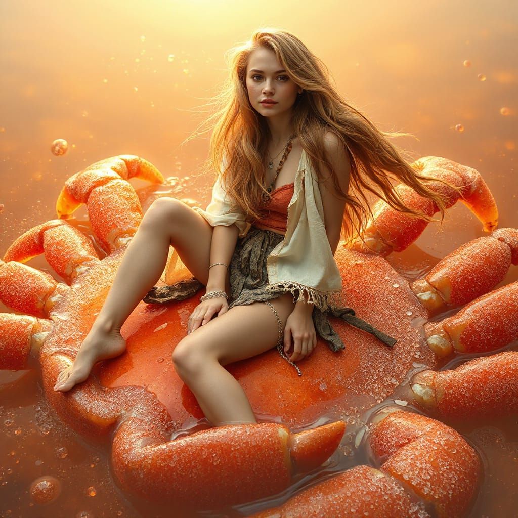 Woman on Gummy Crab in Soda Sea