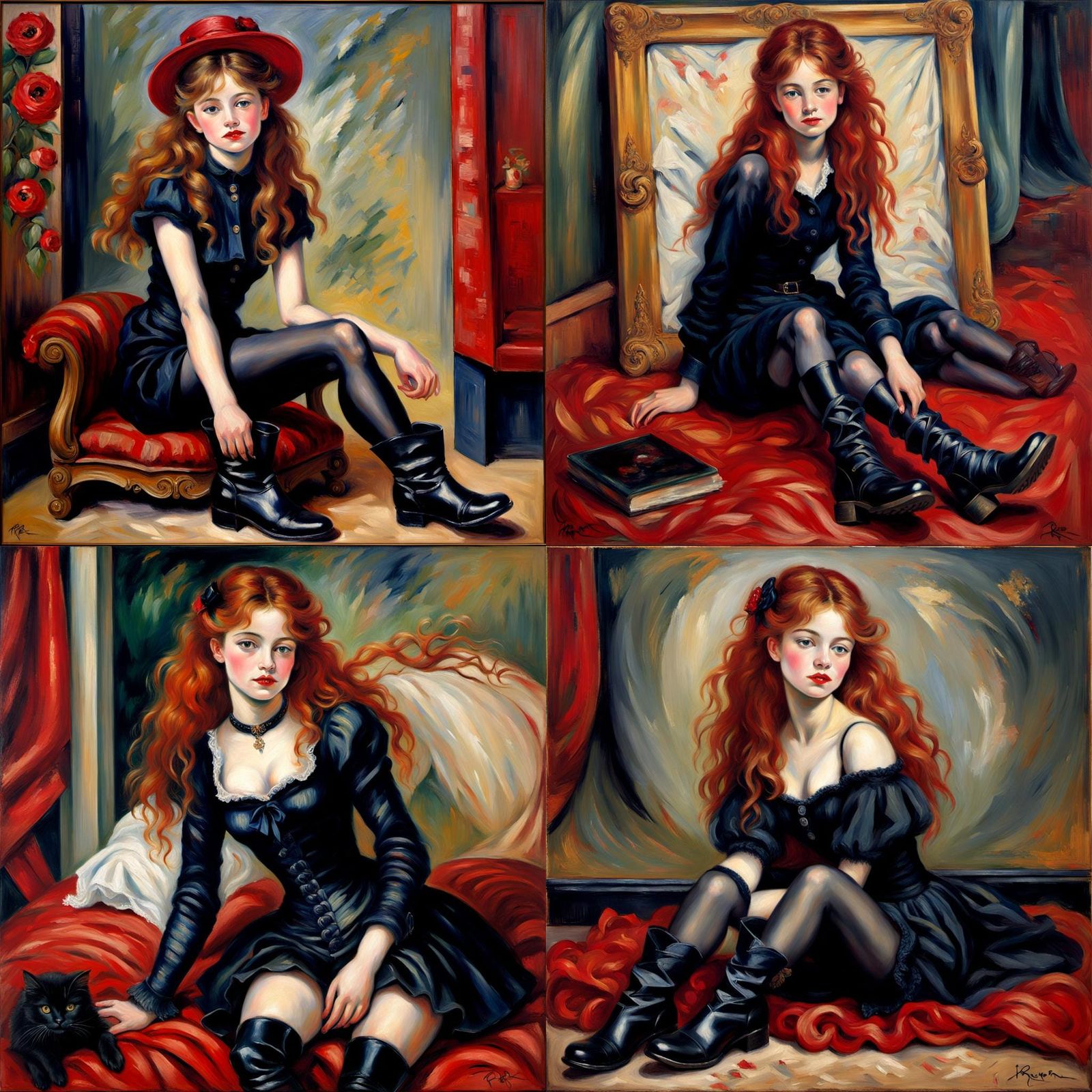 Romantic Portrait with Red Lips in Renoir Style