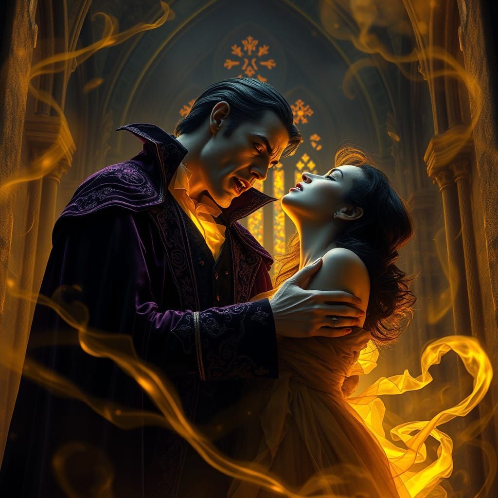 Gothic Vampire Ascends in Ethereal Darkness